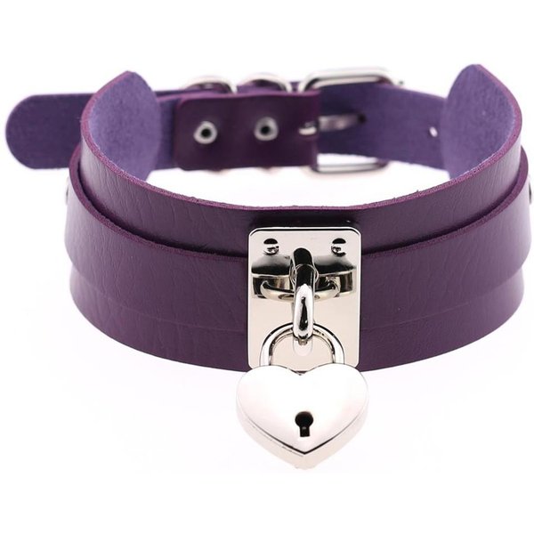 Collar Gargantilla CorazóN Para Mujeres Collar De Candado Gargantillas De Cuero JoyeríA GóTica Punk Blue-image