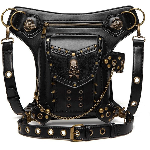 Bolso De Hombro Para Mujer Con Remaches De Calavera, Bandolera Para Moto Y RiñOnera Para MóVil. Gray-image