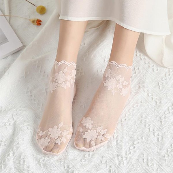 5 Par/Partia Skarpetki Damskie Koronkowe Przezroczyste Lolita Niewidoczne Letnie Cienkie AntypośLizgowe KróTkie Kostki Czarne GłęBoki Dekolt Skarpetki W łóDkę 5 Pairs Beige-image