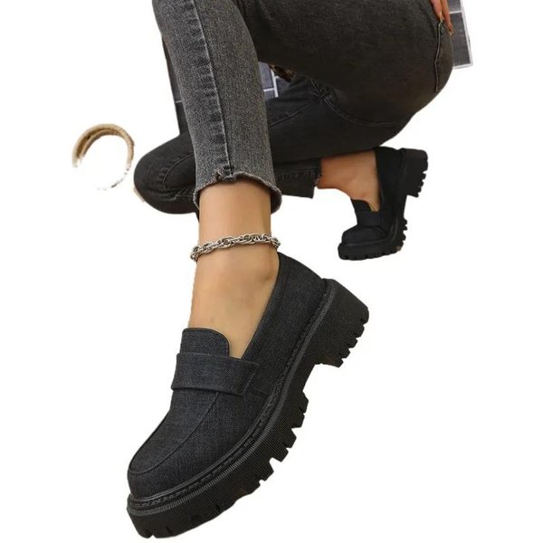 Zapatos Mujer Talla Grande Mocasines Zapatos De TacóN Alto De Plataforma Para Oficina Para Mujer Punta Redonda Slip On TacóN Medio Zapatos Mujer 43 Negro-image