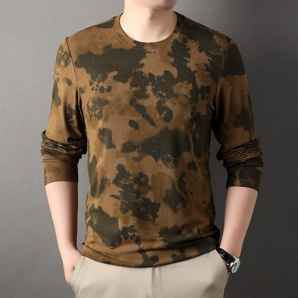 Koszulka MęSka Na Wiosnę I Jesień DłUgi RęKaw Nowa MłOdzieżOwa Modna Z Nadrukiem OkrąGłY Dekolt MęSka Koszulka Casualowa Podkoszulek Xxxxl Brown-image