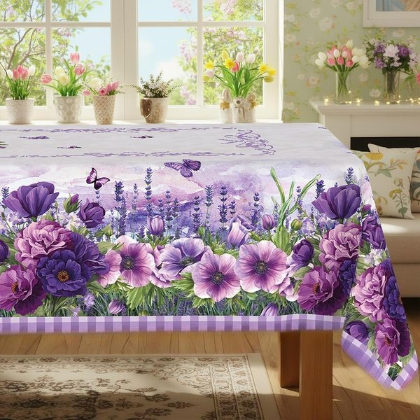 Lawendowo-Piwoniowy Kwiatowy WzóR Obrus Dekoracje ŚLubne Kwiaty Tematyczne Wiosna Lato Krata Obrus Na Stół Jadalny Dekoracja Imprezowa 90X140Cm White-image