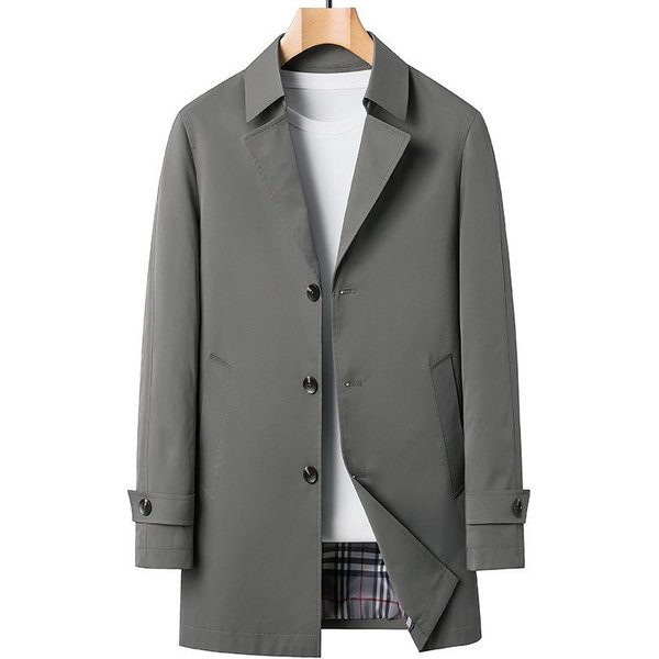 Cortavientos De Primavera Y OtoñO Nuevo Para Hombre Cortavientos De Largo Medio Sin Planchado Cortavientos Moderno Guapo Para Hombre Solapa Chaqueta Para Hombre M Gray-image