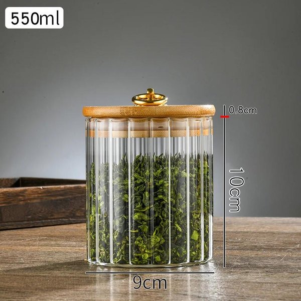 Tarro De Vidrio Para Alimentos Con Tapa De Bambú Sellada Despensa De Cocina Granos Galletas Café Té Dulces Snack Almacenamiento Botella Frascos Bote De Cocina-image