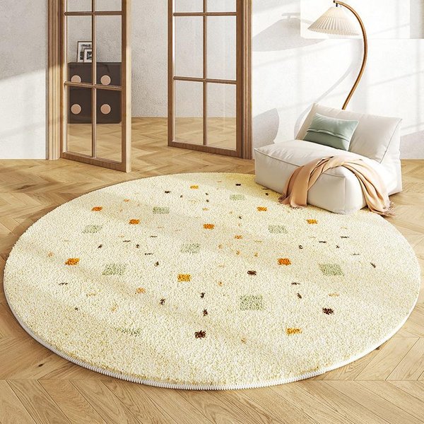 DecoracióN De Dormitorio Estilo Crema Alfombra Redonda Alfombras Suaves Y Mullidas Para Sala De Estar Alfombra Gruesa Minimalista Para Mesita De Noche Felpudo De Felpa Para El Hogar 80X80Cm Beige-image