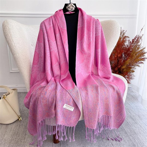 Bohemian Jesienny Szalik Kaszmirowy Damski ŻAkardowy Pashmina WzóR Kwiatowy Damski Gruby Koc MięKki Bufanda CiepłY Szal Ponczo Szal 70 X 180Cm-image