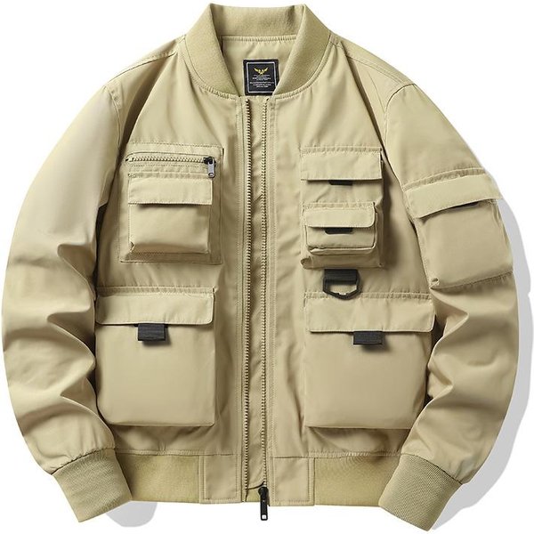 Chaqueta Bomber Para Hombre Uniforme De BéIsbol Retro Chaqueta De Trabajo Multibolsillos Chaqueta Funcional Top De Asalto A Prueba De Tres 4XL Brown-image