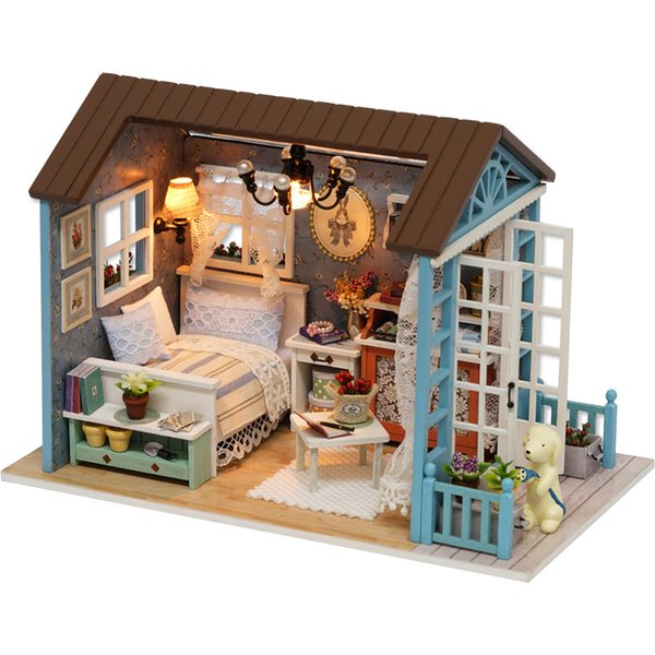 Zestaw Miniaturowego Domku Dla Lalek DIY Realistyczny Mini 3D Drewniany Dom Z OśWietleniem LED Do Mebli-image