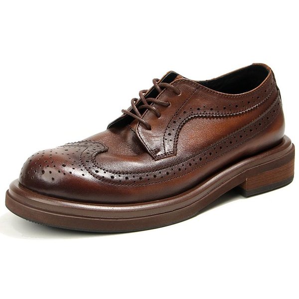 Modne MęSkie Buty Blokowe Z Prawdziwej SkóRy MęSkie Buty Biznesowe Luksusowe Nowe RęCznie Robione Wygodne MęSkie Buty Codzienne Retro MęSkie Buty SkóRzane 44 Gray-image