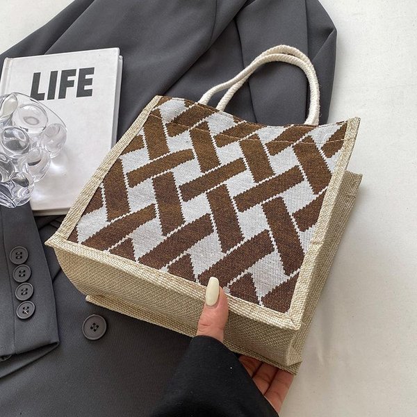 Bolsa PequeñA De Lino Para Mujer Nuevo Estilo Retro Moda Bolso De Mano De Lona De AlgodóN Y Lino Para Estudiantes Para Salir Para Llevar Bolsa Para Fiambrera Gray-image