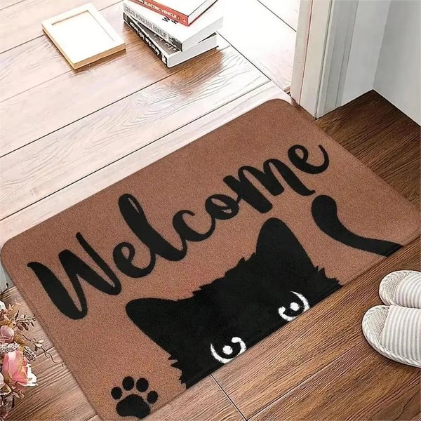 Uroczy Kot WzóR Mata WejśCiowa Mata Powitalna ŁAzienka Kuchnia AntypośLizgowy Dywanik PodłOgowy Zmywalny Sypialnia Dekoracja Domu MałY Dywan 50X80Cm Flannel-image