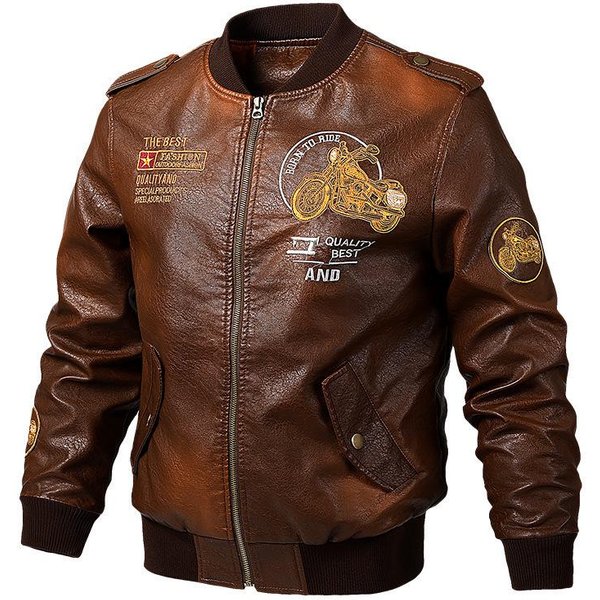 Nowa MęSka Kurtka SkóRzana PU Na Wiosnę I Jesień, Casualowa Kurtka Motocyklowa BaseballóWka 2XL Brown-image