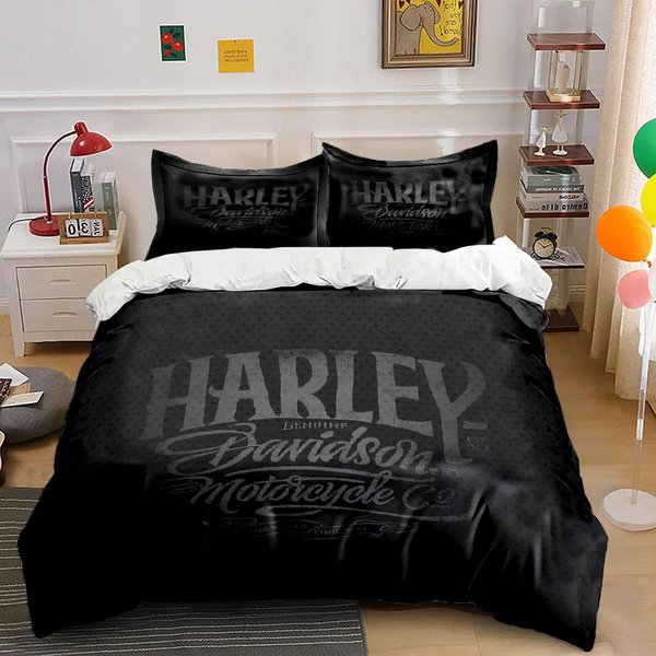 Juego De Ropa De Cama Estilo Harley Negro Juego De Funda NóRdica Funda NóRdica Fundas De Almohada (1 * Funda De EdredóN 2 * Fundas De Almohada, Sin Relleno De EdredóN) 155X200Cm-image