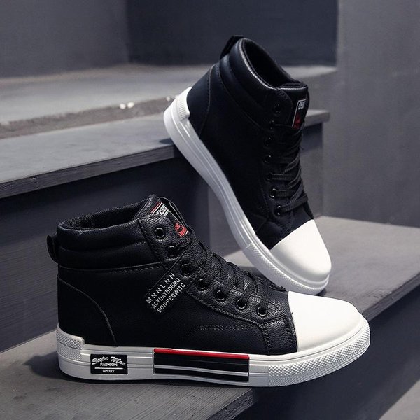 Zapatos De Lona Para Hombre De Cuero Moda OtoñO Invierno De CañA Alta Casuales Para Hombre Antideslizantes Zapatillas Masculinas Nuevas Tenis Masculino 44-image