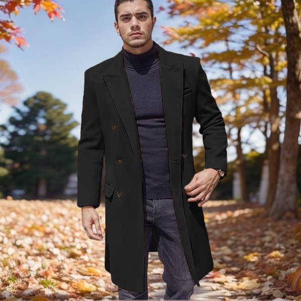 Abrigo Grueso De Lana Para Hombre, Abrigo Largo De Talla Grande, Doble Botonadura XL-image
