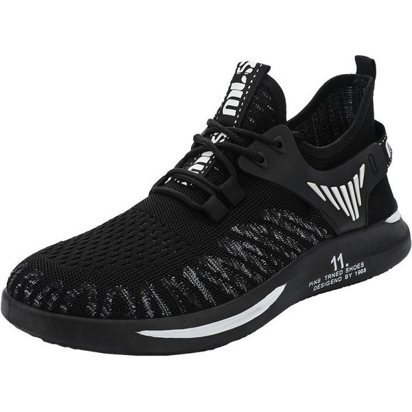 Zapatos Nuevos Para Hombre Transpirables Tejido Volador Con Cordones Delanteros CañA Baja Punta Redonda Talla Grande Zapatos Deportivos Casuales Para Hombre 45 Negro-image