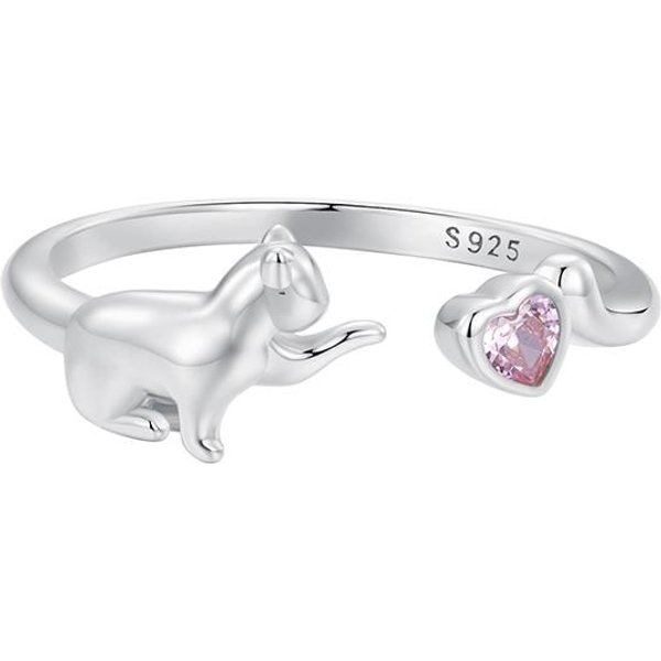 Wostu Gato De Cobre Gato Mascota Anillos Ajustables Para Mujer Animal Perro Anillo Abierto Familia Hija CumpleañOs JoyeríA Regalo NiñA White-image