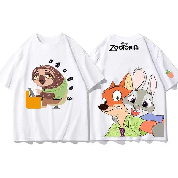 Miniso Zootopia BawełNiany T-Shirt TOP Moda Y2K T-Shirt MęSki BawełNiany T-Shirt TOP Letni Damski T-Shirt Y2K Ubrania Dla Pary 3XL White-image