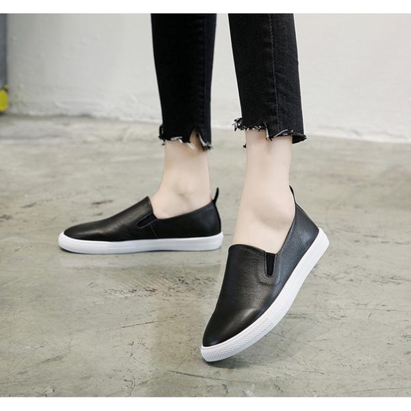 Mocasines De Piel De Vaca De Capa Superior Para Mujer Primavera Y Verano Nuevos Casuales Combinables VersióN Coreana Zapatos Perezosos Zapatos PequeñOs Blancos De Cuero Genuino Para Mujer 34 White-image
