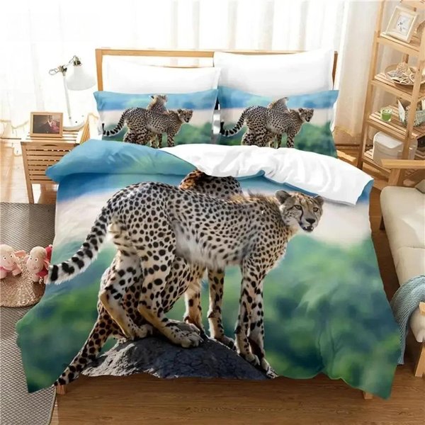 Zestaw PośCieli Leopard Zestaw Poszwy Na KołDrę PośCiel 3D Druk Cyfrowy PośCiel BawełNiana Rozmiar Queen EU Single(135X200Cm) Gray-image