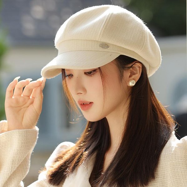 OtoñO E Invierno Nuevo Boina Octogonal Retro BritáNica Pintor PerióDico Sombrero De Bebé Que Muestra La Cara Sombrero PequeñO Mujeres CáLido Sombrero De Brote One Size Brown-image