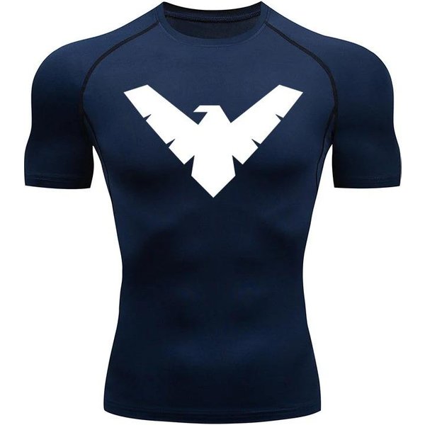 Letnia Koszulka Kompresyjna Z KróTkim RęKawem MęSka Top Sportowy Koszulka Do Biegania SzybkoschnąCa SiłOwnia Trening 4XL Blue-image