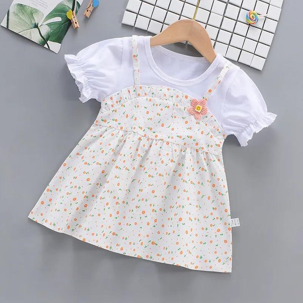 AlgodóN Verano NiñOs Manga Abullonada Vestido De NiñA Delgado Manga Corta Vestido De Princesa 80 Color Rosa-image