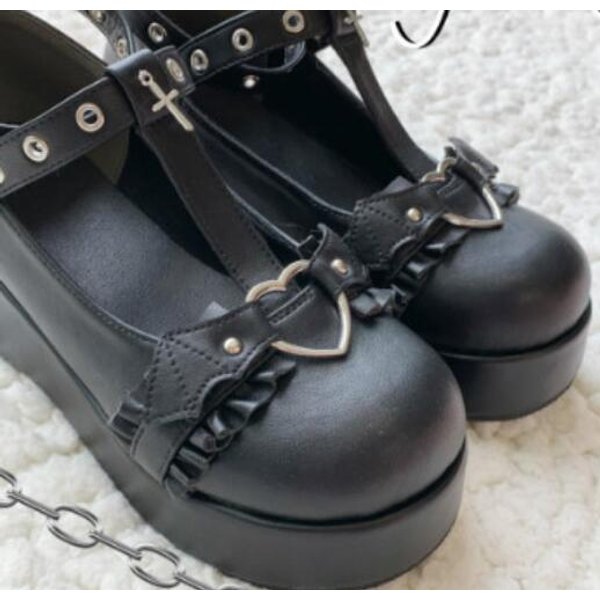 Zapatos Bonitos JK Japoneses De Lolita Para Mujer, Zapatos Kawaii Con Lazo, Demonio GóTico Oscuro, Plataforma Punk, Cosplay, Negro, Rosa, De Talla Grande 39 Negro-image