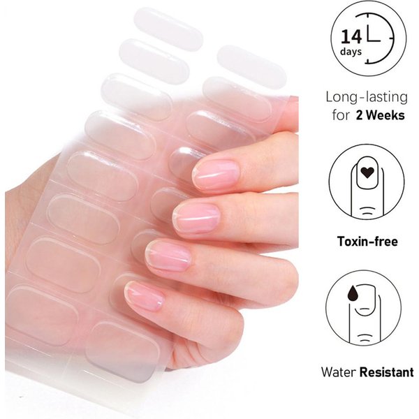 Pegatinas De Tiras De Gel Para UñAs Semi-Curadas 16 Puntas/Hoja Francesa Blanca Cobertura Total Envolturas De Gel Para UñAs Pegatinas Deslizantes De Esmalte UV UñAs De PresióN-image