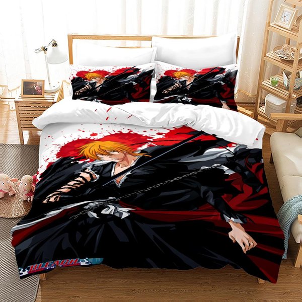 Nowy Zestaw Poszewek Na KołDrę Z Motywem Bleach Academia Anime Z Poszewkami Na Poduszki Poliester Zestaw PośCieli Dla NastolatkóW Dzieci Rozmiar PełNy Queen King PośCiel EU Single(135X200Cm) Black-image