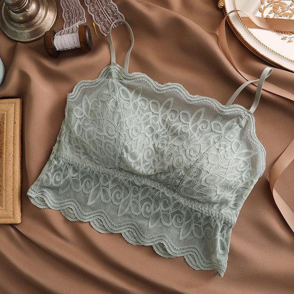 Top Bralette Camisola Acolchada Crop Top LenceríA Sexy Encaje Camisolas De Tirantes Para Mujer Moda Negro Blanco Tirantes Camisolas Tops Para Dormir L Gray-image