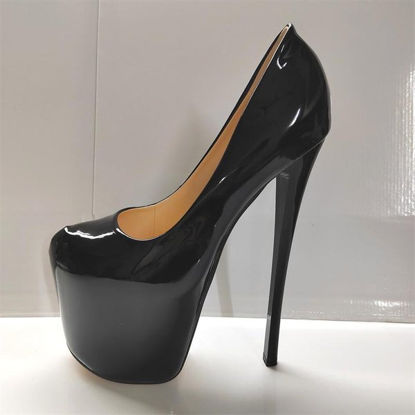 Seksowne 22Cm Ekstremalnie Wysokie Obcasy Platformy Pompy Buty Damskie Lakierowane Czerwone Zielone Obcasy Wesele Striptizerka Taniec Buty DużY Rozmiar 50 50 Czarny-image