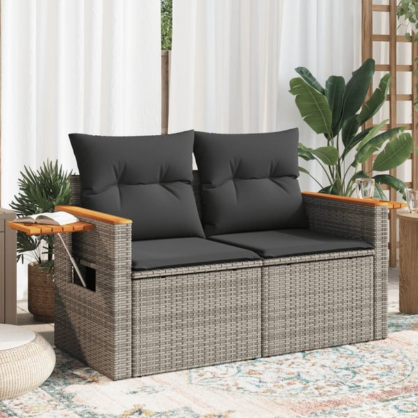 Vidaxl Sofa Ogrodowa Z Poduszkami, 2-Osobowa, Szara, Polirattan-image