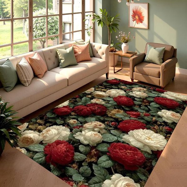 Klasyczna Elegancka Dywanik Dywanik Z Kwiatowym Wzorem Do Salonu Sypialni Dekoracja Domu Dywan DużY Obszar AntypośLizgowy Dywanik PodłOgowy 120X160Cm-image