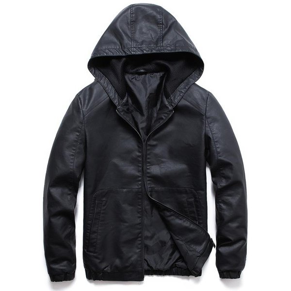 Chaqueta De Cuero PU Con Capucha De Punto Desmontable Para Hombre OtoñO E Invierno Talla Grande Casual Negra Moderna 5XL Negro-image