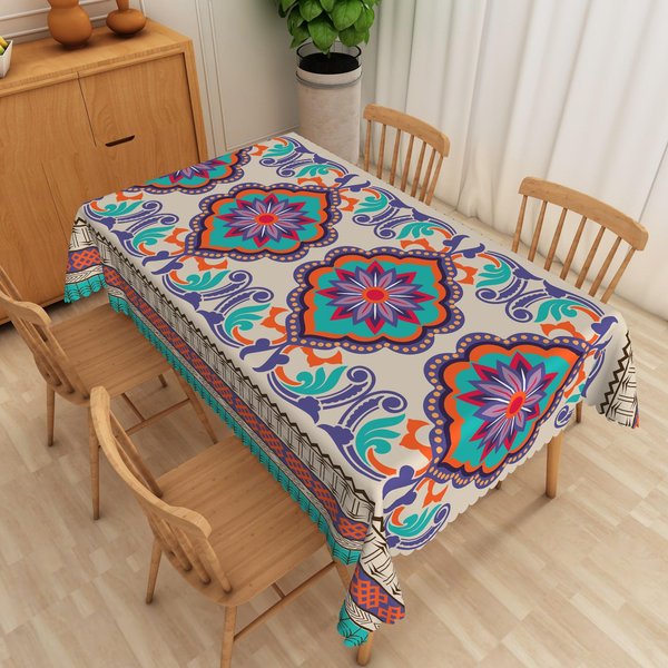 Bohemian Styl ProstokąTny Obrus Wodoodporny Vintage WzóR Wiejski Obrus Na Stół Do Jadalni Domowe PrzyjęCie Dekoracja ŚLubna 90X140Cm Blue-image