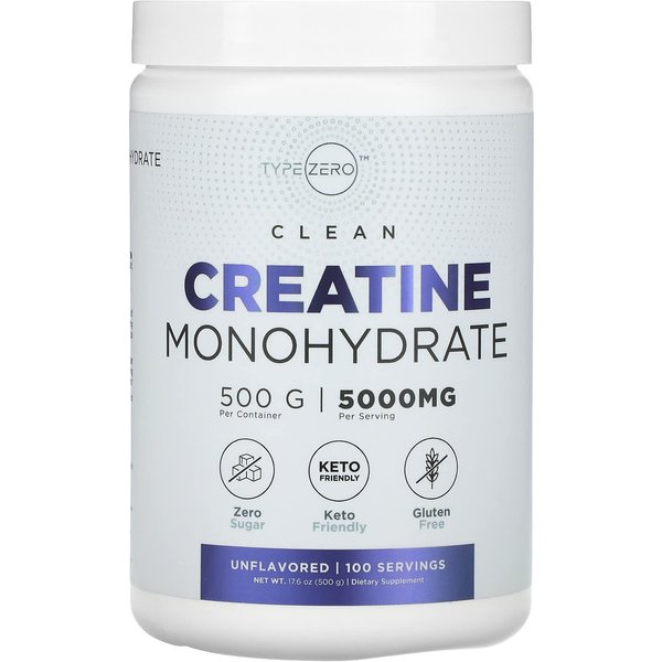 Typezero, Limpio, Monohidrato De Creatina, Sin Sabor, 5000 Mg, 17.6 Oz (500 G)-image