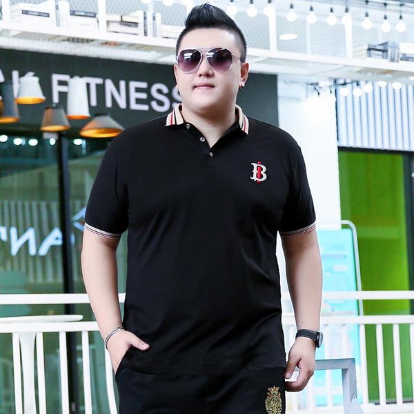 Camiseta De Manga Corta Con Solapa Y Cuello Para Hombre, Talla Grande, Estilo Polo, De Verano, Para Negocios, Talla Grande, 195 7XL Negro-image