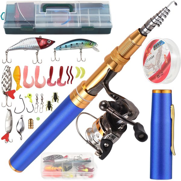 Combos De CañA De Pescar Y Carrete, CañA De Pescar TelescóPica Con Carrete Giratorio, Kit Combinado, SeñUelos De LíNea De Pesca 1.8M Azul-image