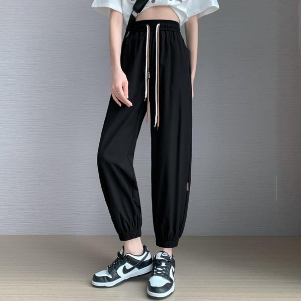 Pantalones Largos Casuales De Cintura EláStica De Secado RáPido Para Verano, Cintura Alta, Finos, Protectores Solares, Transpirables, Pantalones De CháNdal XXL Negro-image