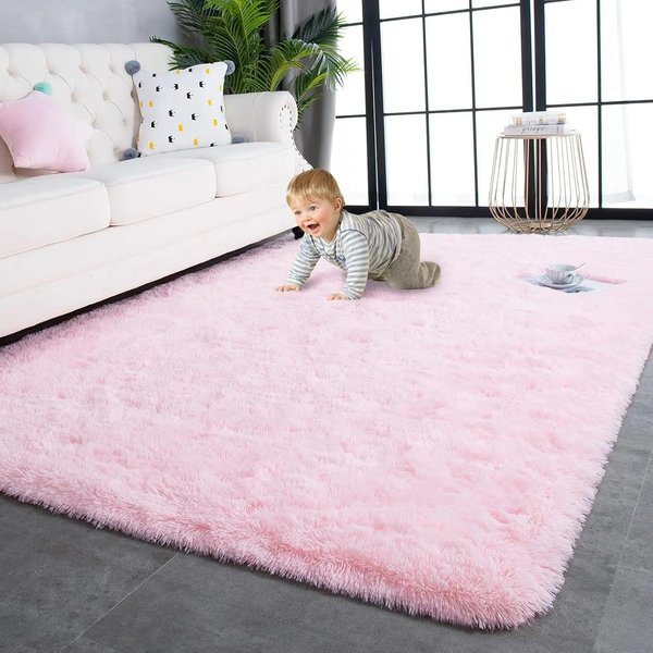 Ultra-MięKki Pluszowy Dywan AntypośLizgowy PokóJ DziecięCy ŻłObek PokóJ Zabaw Mata PodłOgowa Sypialnia Koc PrzyłóżKowy Dekoracja Domu 80X120Cm 31X47Inch RóżOwy-image
