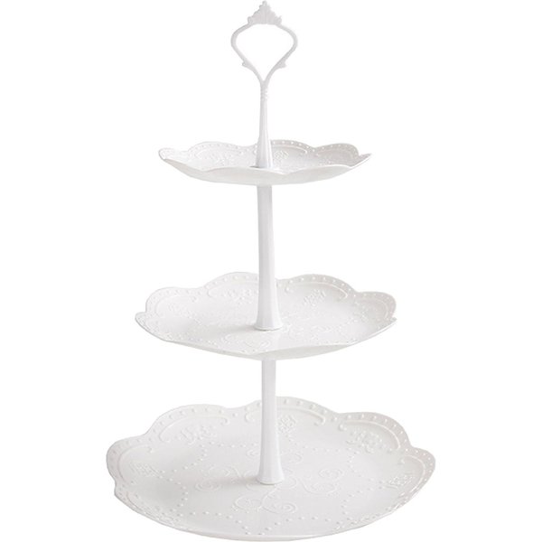 Bandeja De PláStico Blanca De 3 Niveles Para Servir, Soporte De 3 Niveles Para Cupcakes, Bandeja Cuadrada De 3 Niveles Para Frutas White-image