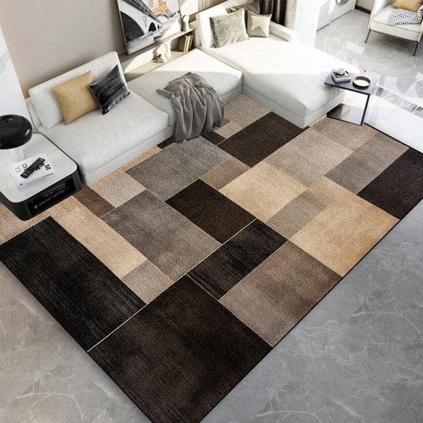 Alfombra NóRdica Negra MarróN Para Sala De Estar Decoraciones Del Hogar Mesa De Café Alfombras De Cuadros De ÁRea Grande Felpudos De Suelo Para Dormitorio Alfombra Infantil 60*90Cm Gray-image