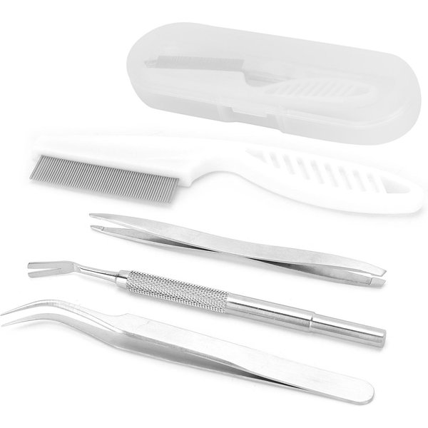 Set Removedor De Garrapatas Pinzas De Acero Inoxidable Peine Clip Kit Para Limpieza De Mascotas Gatos Y Perros-image