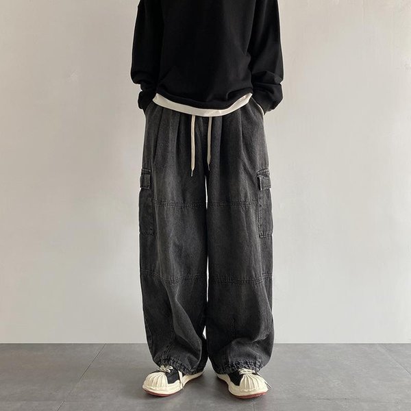 Y2K Czarne Baggy Cargo Jeansy Spodnie MęSkie Streetwear Casual Hippie Jogging Szerokie Nogawki Oversize DłUgie MęSkie Jeansy XXL-image