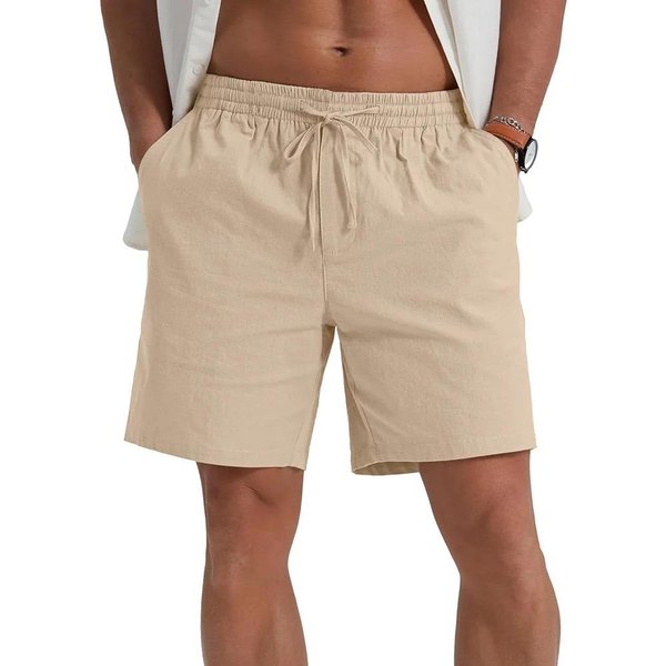 Verano Nuevo PantalóN Corto De Hombre Ligero Transpirable Casual PantalóN Corto AlgodóN Lino Estilo Simple Diario PantalóN Deportivo Corto XL Caqui-image