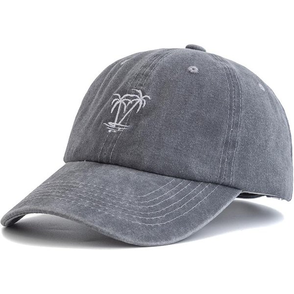 Nueva Gorra De AlgodóN Lavada Unisex Con Bordado De áRbol De Coco, Gorra De BéIsbol Vintage Para Hombres Y Mujeres, Gorras Casuales Para Exteriores Para Papá 56Cm-60Cm Gris-image