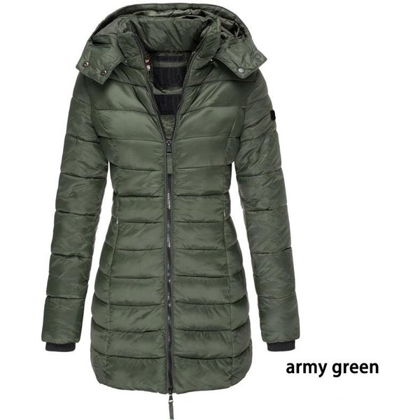 Chaqueta De PlumóN Larga De Invierno Para Mujer, Chaqueta Acolchada De AlgodóN Con Capucha Gruesa Y CáLida XL Verde Del EjéRcito-image