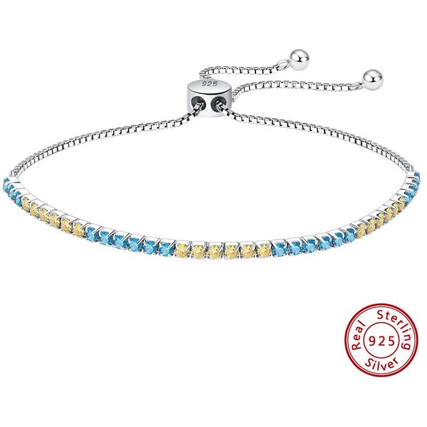Pulsera De Plata De Ley S925 Cadena De Tenis Azul Y Amarillo 925 White-image