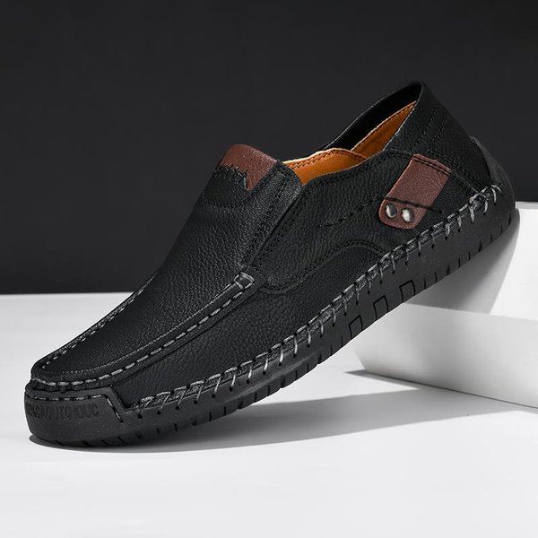 RęCznie Robione SkóRzane Buty MęSkie Casual Wygodne Wsuwane Mokasyny MęSkie SkóRzane Buty PłAskie Mokasyny Buty Do Chodzenia Jesień Dropshipping 39 Black-image